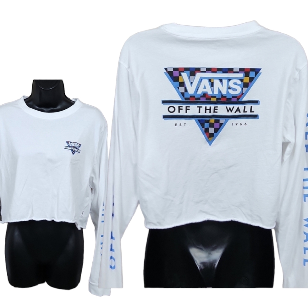 Vans Off The Wall White Long Sleeve Crop Graphic Tee - Picture 4 of 10